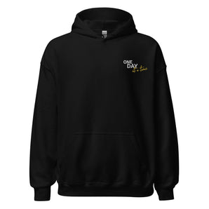 One Day at a Time Embroidered Heavy Blend Hoodie - Recovery Streetwear - Black / S | Sobervation