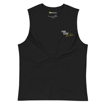 One Day at a Time Embroidered Unisex Muscle Shirt - S | Sobervation