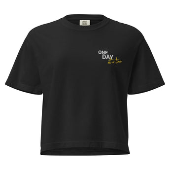One Day at a Time Embroidered Women's Heavyweight Boxy Tee - Recovery Streetwear - Black / S | Sobervation