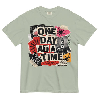 One Day At A Time | Ocean Collage Garment-Dyed Heavyweight Tee -Bay Heavyweight Graphic Print Tee - Sobervation