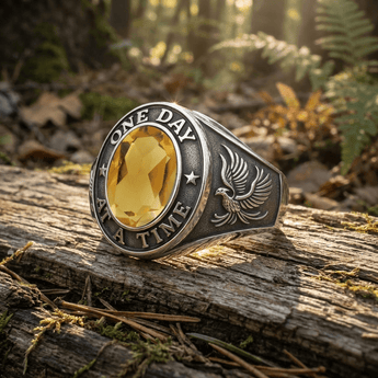 One Day at a Time – Phoenix Class Ring in Sterling Silver - 4 Class Ring - Sobervation