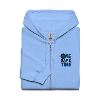 One Day at a Time Sobriety Symbol Embroidered Zip Hoodie – Recovery Apparel - Carolina Blue / S | Sobervation