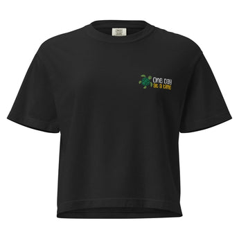 One Day at a Time Turtle Embroidered Women's Heavyweight Boxy Tee | Comfort Colors 3023CL - Black / S | Sobervation