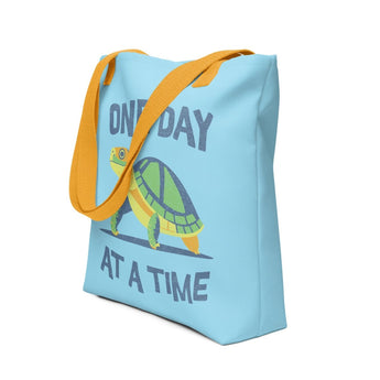 One Day at a Time Turtle All-Over Print Tote Bag – Recovery Reminder Bag - Default Title | Sobervation