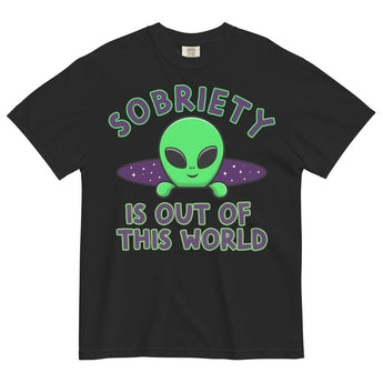 Out of This World Garment-Dyed Tee – Alien Sobriety Graphic - Black / S | Sobervation