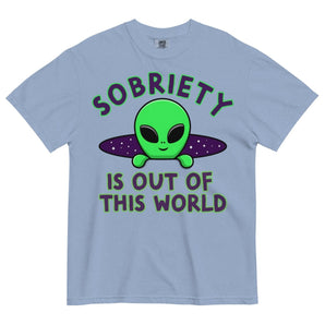 Out of This World Garment-Dyed Tee – Alien Sobriety Graphic - Washed Denim / S | Sobervation