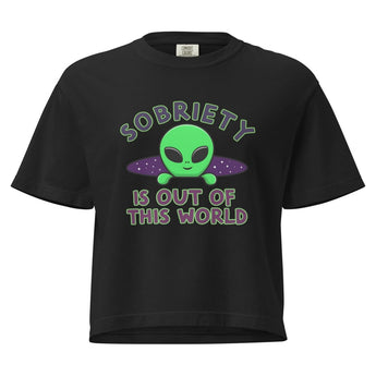 Out of This World Women's Boxy Tee – Alien Sobriety Graphic - Black / S | Sobervation