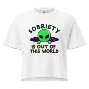 Out of This World Women's Boxy Tee – Alien Sobriety Graphic - White / S | Sobervation