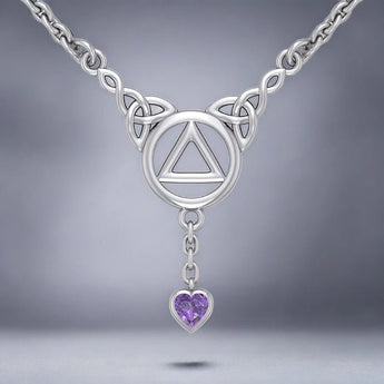 Peter Stone Sobriety Symbol Heart Necklace - Sterling Silver Recovery Jewelry TNC557 - Genuine Amethyst | Sobervation