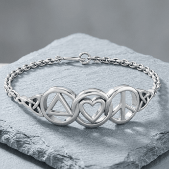 Peter Stone Sobriety Heart Peace Bracelet - Sterling Silver Recovery Jewelry TBL406 - 7" Bracelet - Sobervation