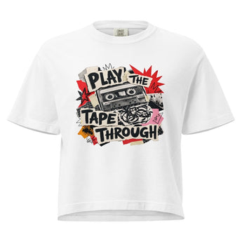 Play The Tape Through | Women's Heavyweight Boxy Tee -White Women's Heavyweight Boxy Tee - Sobervation