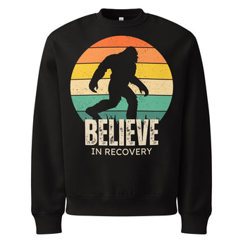 Premium Oversized Sweatshirt – Believe in Recovery Bigfoot Edition - Black / S | Sobervation