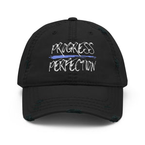 Progress Over Perfection Distressed Dad Hat – Sober Living Affirmation Cap - Black | Sobervation