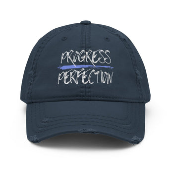 Progress Over Perfection Distressed Dad Hat – Sober Living Affirmation Cap - Navy | Sobervation
