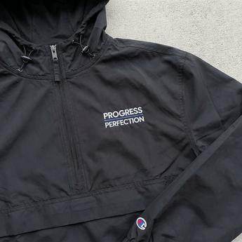 Progress Over Perfection Embroidered Champion Packable Jacket - Black Champion Windbreaker - Sobervation