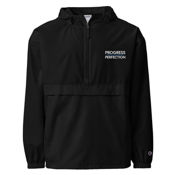 Progress Over Perfection Embroidered Champion Packable Jacket - Black / S | Sobervation