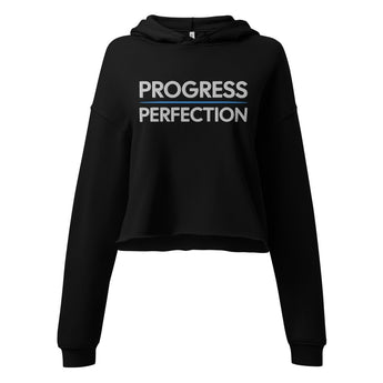 Progress Over Perfection Embroidered Crop Hoodie – Women's Recovery Apparel - Black / S | Sobervation