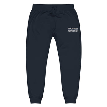 Progress Over Perfection Embroidered Fleece Sweatpants – Recovery in Motion - Navy Blazer / XS | Sobervation