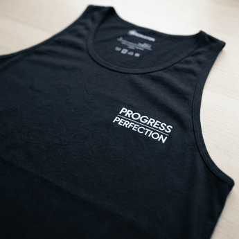 Progress Over Perfection Embroidered Men's Premium Tank Top - Black / S | Sobervation