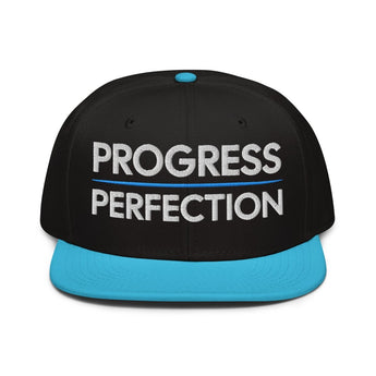 Progress Over Perfection Embroidered Snapback Hat - Aqua blue / Black / Black | Sobervation