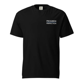 Progress Over Perfection Embroidered Heavyweight Tee – Comfort Colors - Black / S | Sobervation