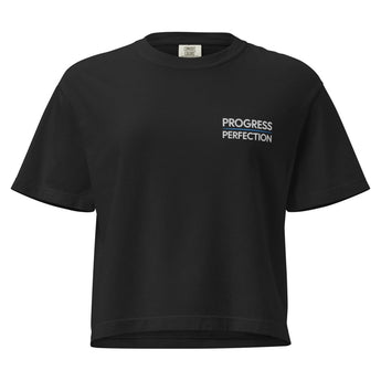 Progress Over Perfection Embroidered Women's Heavyweight Boxy Tee - Black / S | Sobervation