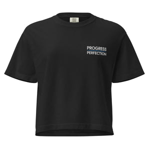Progress Over Perfection Embroidered Women's Heavyweight Boxy Tee - Black / S | Sobervation