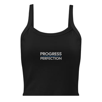 Progress Over Perfection Embroidered Women's Micro-Rib Tank Top - Solid Black Blend / XS | Sobervation