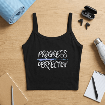 Progress Over Perfection – Fitted Ribbed Tank (Women’s) - Solid Black Blend / XS | Sobervation