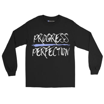 Progress Over Perfection Long Sleeve Tee – Recovery Reminder Shirt - Black / S | Sobervation