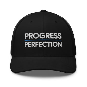 Progress Over Perfection Trucker Hat – Motivational Recovery Cap - Black | Sobervation