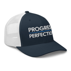 Progress Over Perfection Trucker Hat – Motivational Recovery Cap - Black | Sobervation