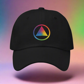 Rainbow Sobriety Symbol Dad Hat - Pride Recovery Embroidered Cap - Black | Sobervation