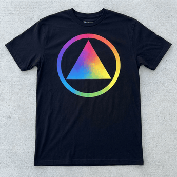 Rainbow Resilience – Pride Essential Tee (Large Print) - Black Graphic Print T Shirt - Sobervation