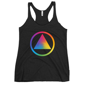 Rainbow Resilience Pride Women's Racerback Tank - Rainbow AA Symbol Recovery Tank - Vintage Black / XS | Sobervation