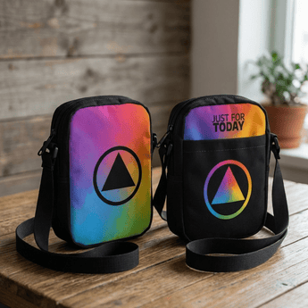 Rainbow Sobriety Symbol Crossbody Bag – Just For Today | LGBTQ+ Recovery - Cross Body Bag - Sobervation