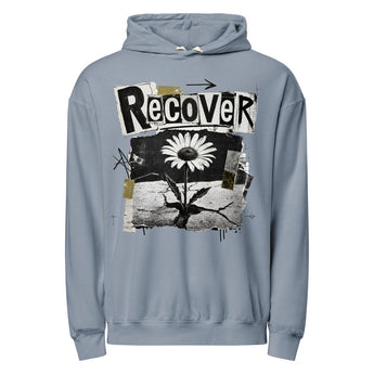 Recover Flower | Growing Through The Cracks | Garment-Dyed Lightweight Hoodie -Blue Jean Garment Dyed Lightweight Hoodie - Sobervation