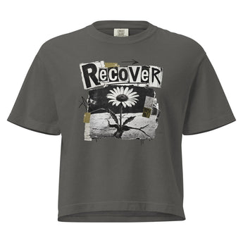Recover Flower | Growing Through The Cracks | Women's Heavyweight Boxy Tee -Pepper Women's Heavyweight Boxy Tee - Sobervation