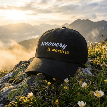 Recovery Is Worth It - Embroidered Dad Hat | Recovery Headwear - Black Classic Dad Hat - Sobervation