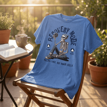 Recovery Mode Essential Tee – Killing Time, Not Brain Cells - Heather Royal Graphic Print T Shirt - Sobervation