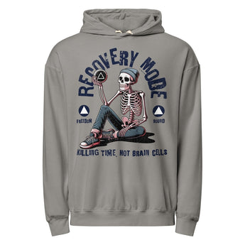 Recovery Mode Hoodie | Killing Time Not Brain Cells Skeleton Sweatshirt - Grey / S | Sobervation