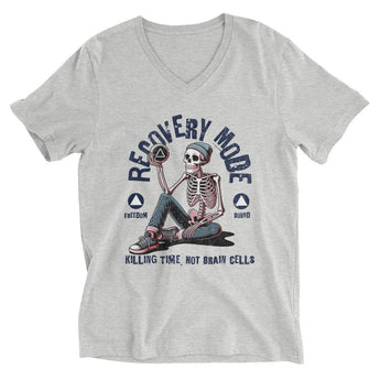 Recovery Mode V-Neck Tee | Killing Time Not Brain Cells - Athletic Heather / S | Sobervation