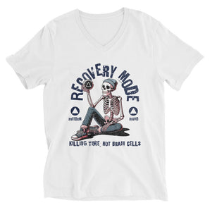 Recovery Mode V-Neck Tee | Killing Time Not Brain Cells - White / S | Sobervation