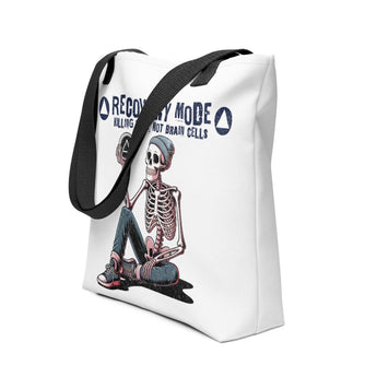 Recovery Mode Tote Bag – Skeleton Graphic with Sobriety Symbol - Black | Sobervation