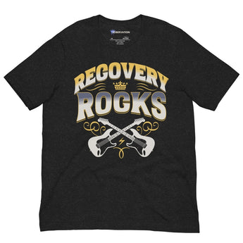 Recovery Rocks Unisex Tee - Shred the Darkness Sobriety Shirt - Black Heather / XS | Sobervation