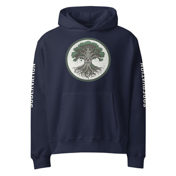 Recovery Roots Oversized Hoodie – Sobriety Grows Strong - Navy / S | Sobervation