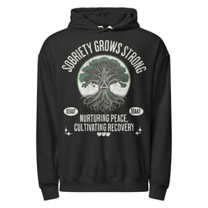 Recovery Roots Tree Hoodie | Sobriety Grows Strong Garment-Dyed Sweatshirt - Black / S | Sobervation