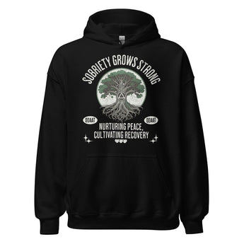 Recovery Roots Unisex Hoodie – Sobriety Grows Strong - Black / S | Sobervation