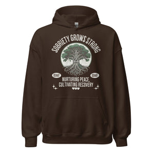 Recovery Roots Unisex Hoodie – Sobriety Grows Strong - Dark Chocolate / S | Sobervation