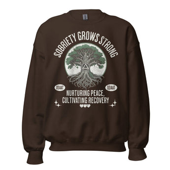 Recovery Roots Sweatshirt – Sobriety Grows Strong - Dark Chocolate / S | Sobervation
